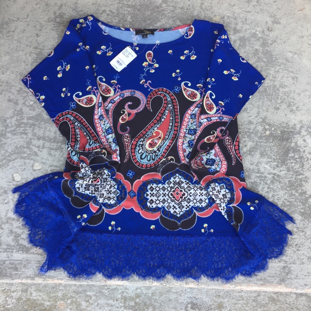 Suzanne Betro Gradient Paisley Lace Scallop-Hem Tunic